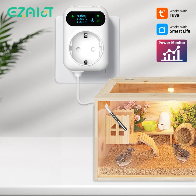 เทอร์โมสตัทอัจฉริยะ Tuya WiFi ควบคุมการใช้พลังงานไฟฟ้า 16A ปลั๊กไฟฟ้า ควบคุมอุณหภูมิความร้อนและความเย็น รองรับ Google Home และ Alexa 1
