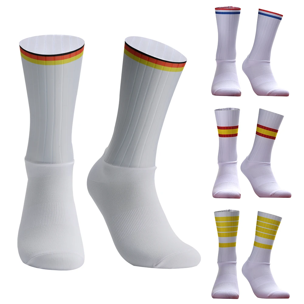 Pro Team Aero Striped Cycling Socks Non-Slip Seamless Silicone Running Sports Road Bike Socks