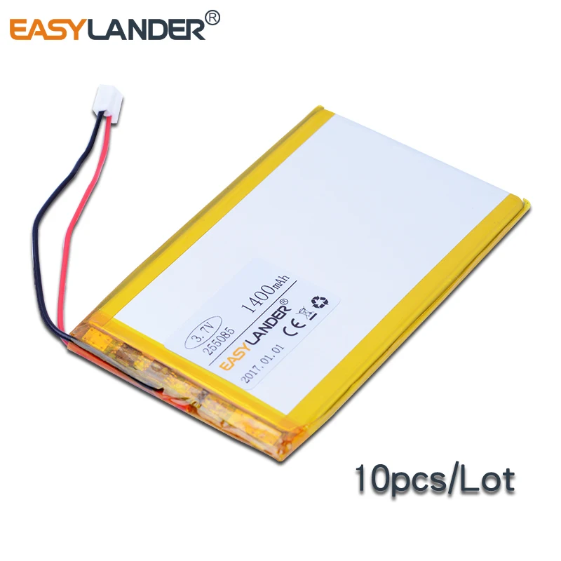 

10pcs/Lot 255085 3.7V 1400mAh Polymer Li-ion Battery For MP4 MP5 Speaker PDA GPS E-book Navigator Traffic recorder connector