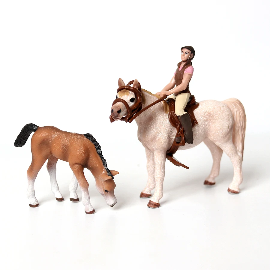 Realistisches Pferd und Fohlen-Set mit Fahrern, Nutztier-Spielzeug, Modellfiguren, Dekoration, Kuchendekoration, Lernspielzeug für Kinder – Detail 6