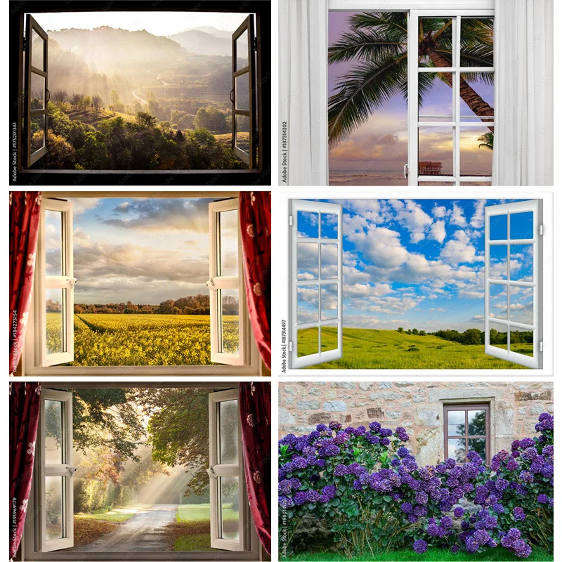 

Natural Scenery Outside The Window Photography Backgrounds Props Flower Tree Landscape Portrait Photo Backdrops 2236 CH-03