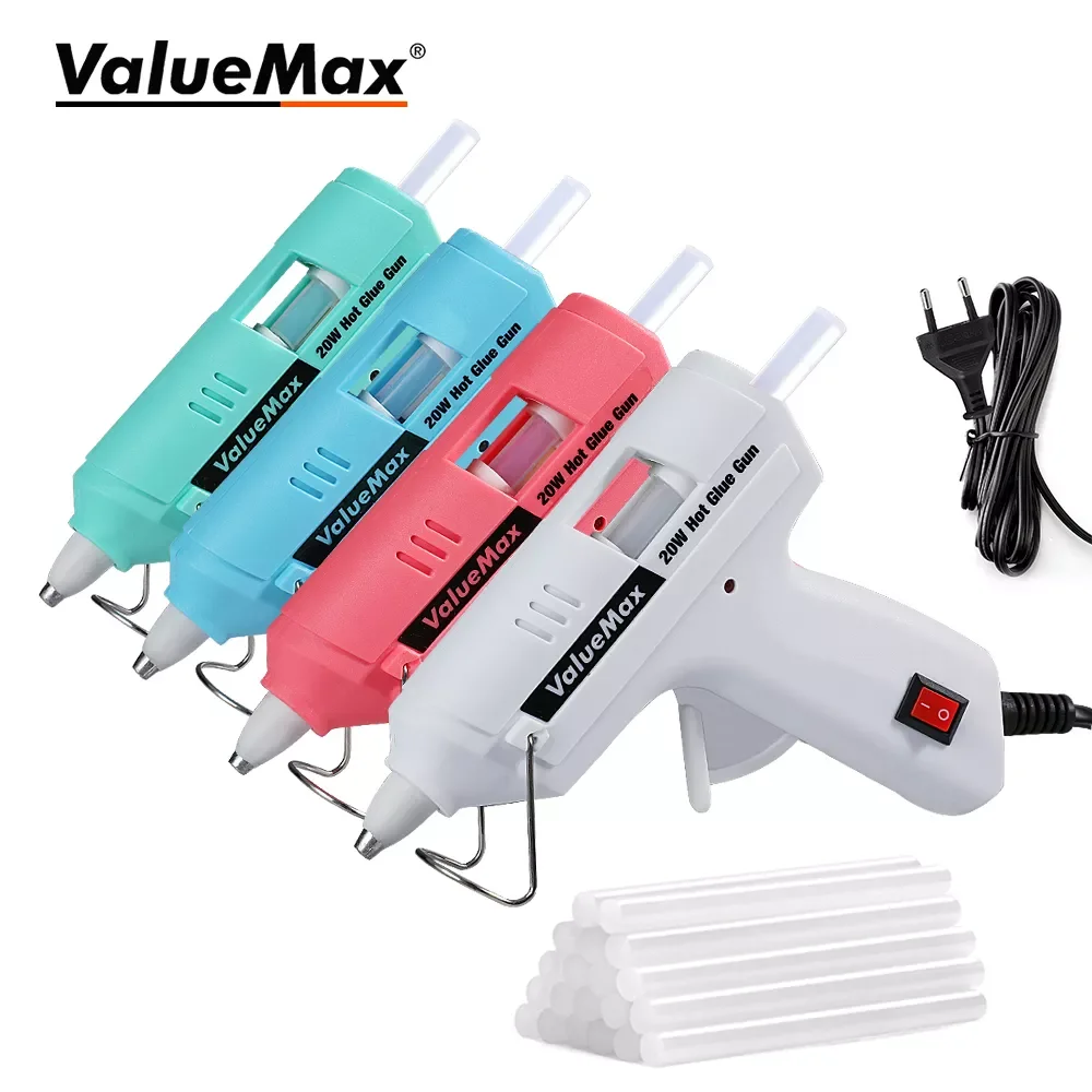 ValueMax 20W Hot Melt Glue Gun for Home DIY Quick Repair Mini Glue Gun Tool With 20 PCS 7MM Glue Sticks hot melt glue gun 7 100mm sticks mini hot melt glue gun 20w diy power tool small craft projects and quick repairs for kits