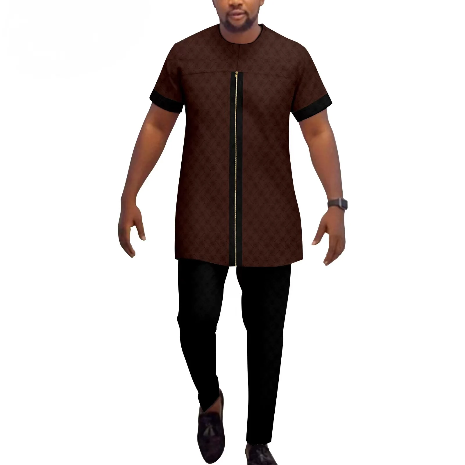 

Комплект одежды из 2 предметов, искусственная кожа, повседневные рубашки, Новые африканские костюмы для мужчин, короткие рукава, Дашики, топы и брюки