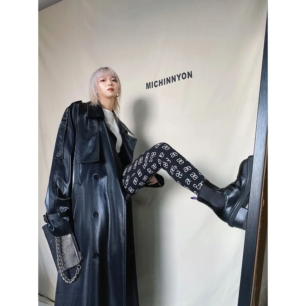 ADAgril Black Leather Trench Coat Women Retro Biker Long Windbreak Jackets Loose Korean Style Fashion Autumn Winter Clothes New