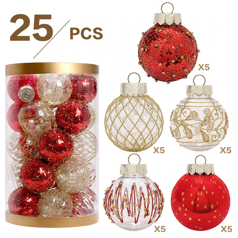 thumbnail image 1 of 25 piezas de 6 cm de exquisitas bolas navideñas, adornos colgantes para árbol de Navidad, decoraciones irrompibles para el hogar, Navidad 2024, 1 of 4