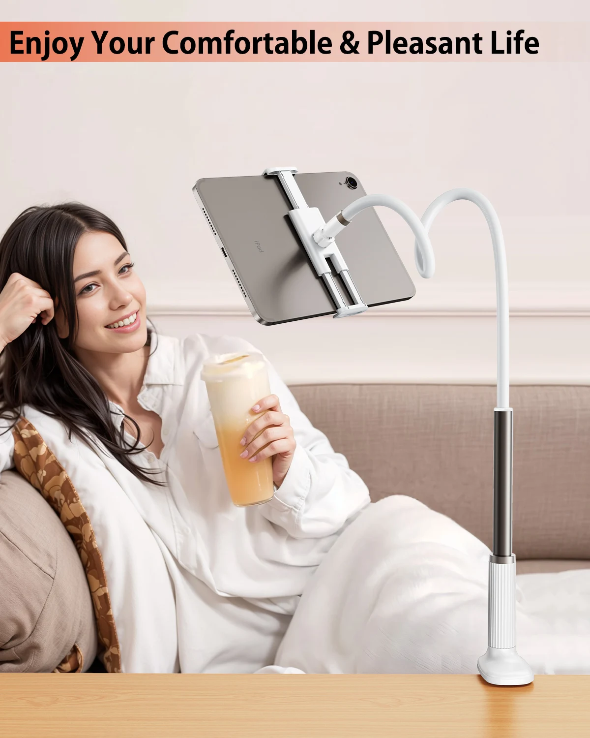 Eary Gooseneck Cell Phone Holder Tablet Stand 360 Flexible Phone Stand iPhone Lazy Bracket Mount Long Arms Clamp for 4-13"Inches