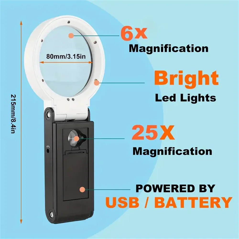 Magnifying Glass With Light And Stand, Hands Free Handheld 6X 25X  Adjustable Folding Magnifier With Led Lighted - AliExpress