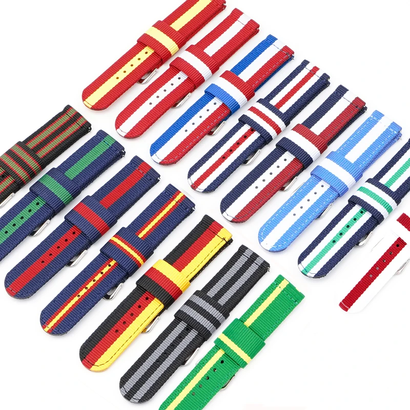 Universal Striped Nylon Canvas Watch Strap with Quick Release - Unisex, Multiple Sizes
