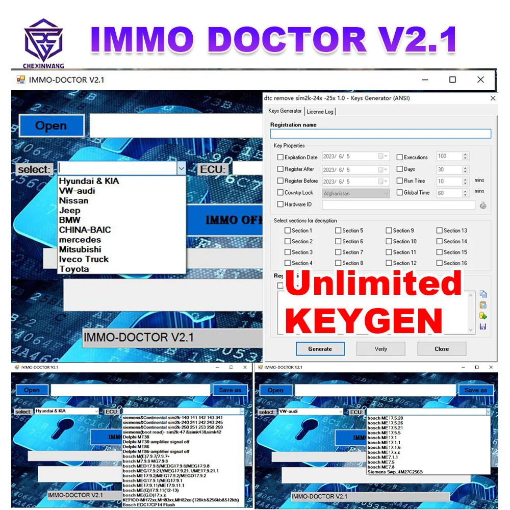 

IMMO DOCTOR V2.1 With Unlimited KEYGEN Immo Off Software ECU Chip Tuning for sim2k MT38 ME 17.9.2 MED17.9.8 for BMW for Hyundai