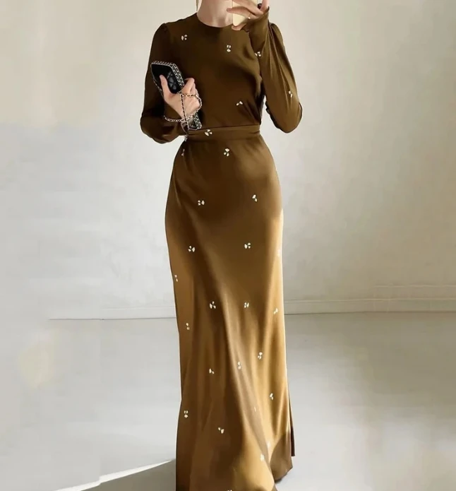 

Women's Dress 2023 Round Necked Floral Round Neck Long Sleeved Belt Slim Hip Wrapped Dress Elegant High Waisted Long Dress