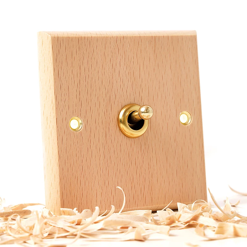 

Nordic minimalist style beech solid wood panel brass lever wood switch socket type 86