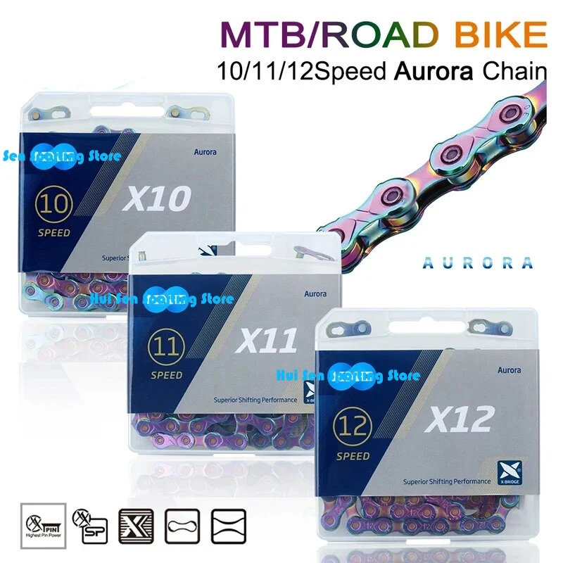 

Original Bicycle Chain X9 X10 X11 X12 Road MTB Bike Chain 9/10/11/12 Speed Aurora Color Bicycle Chain for Shimano Sra Bike Parts