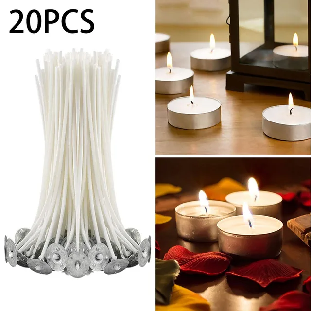 20 Pcs 200mm Long Pre Waxed Candle Core For Candle Making With Metal Sustainer`S Smokeless Candle Wicks 4