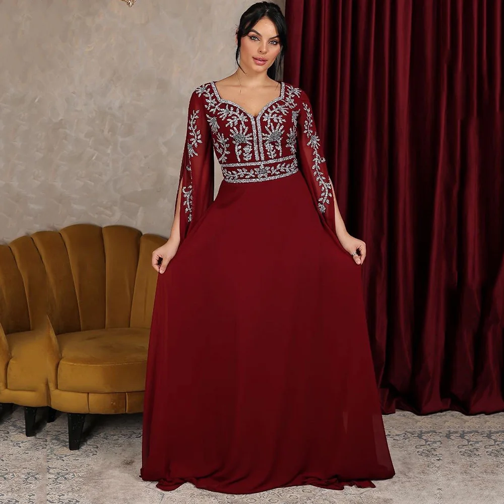 

A-line Chiffon Lace Evening Dresses Illusion Sweetheart Neck Pleat Temperament Long Sleeve Prom Gown فساتين مناسبة رسمية