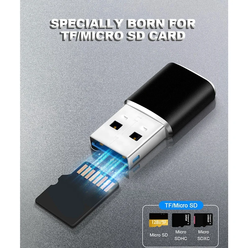 Adaptador de aluminio para lector de tarjetas de memoria, Mini USB 3,0 para tarjeta micro-sd/TF, Pc, ordenador portátil