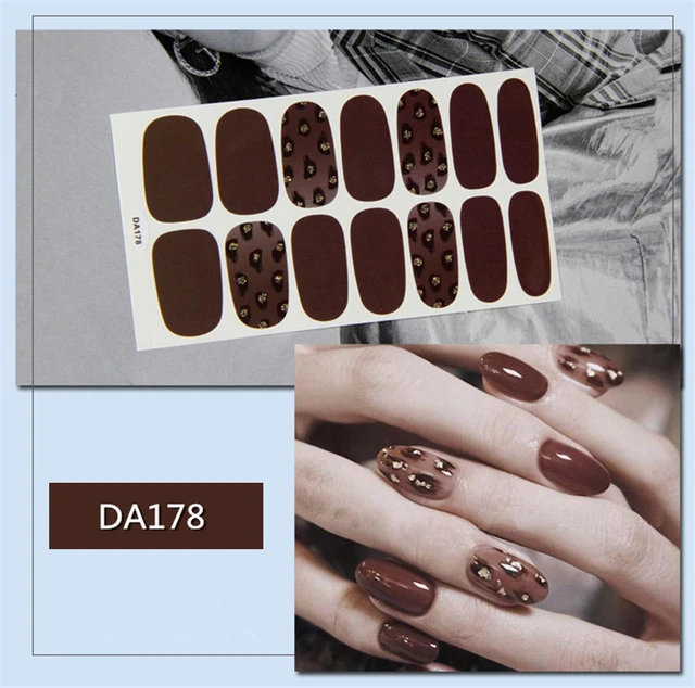 14tips/sheet Nail Wraps Polish Decals Strips Golden Glitter 3D Adhesive Full Nail Art Stickers Manicure Kits Drop Shipping DA178