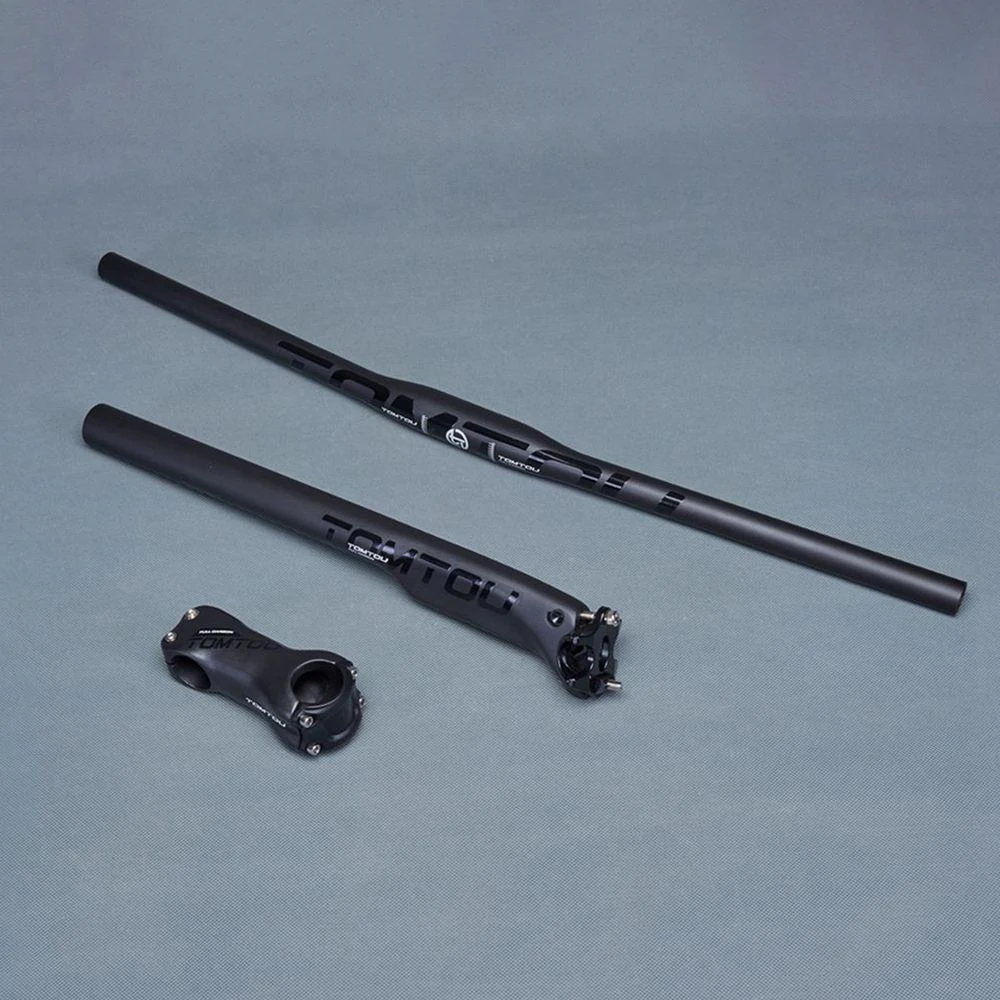 TOMTOU Mountain Bike Handlebar Seat Post Stem Carbon Fiber Handlebar Mountain Bicycle Handle Bar Sets Black Matte