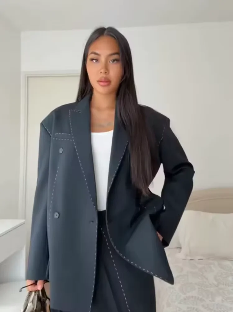Damen Casual Gesteppter Fadenmantel Mode Langarm V-Ausschnitt Knöpfe Büro-Blazer Jacken 2026 Neue Damen-Chic Pendler-Oberbekleidung
