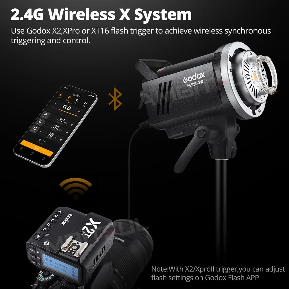 Camera Flash Godox 200W MS200V 300W MS300V LED Studio Flash Built-in 2.4G Wireless Receiver Lightweight Compact Bowens Mount LED Modeling Lam