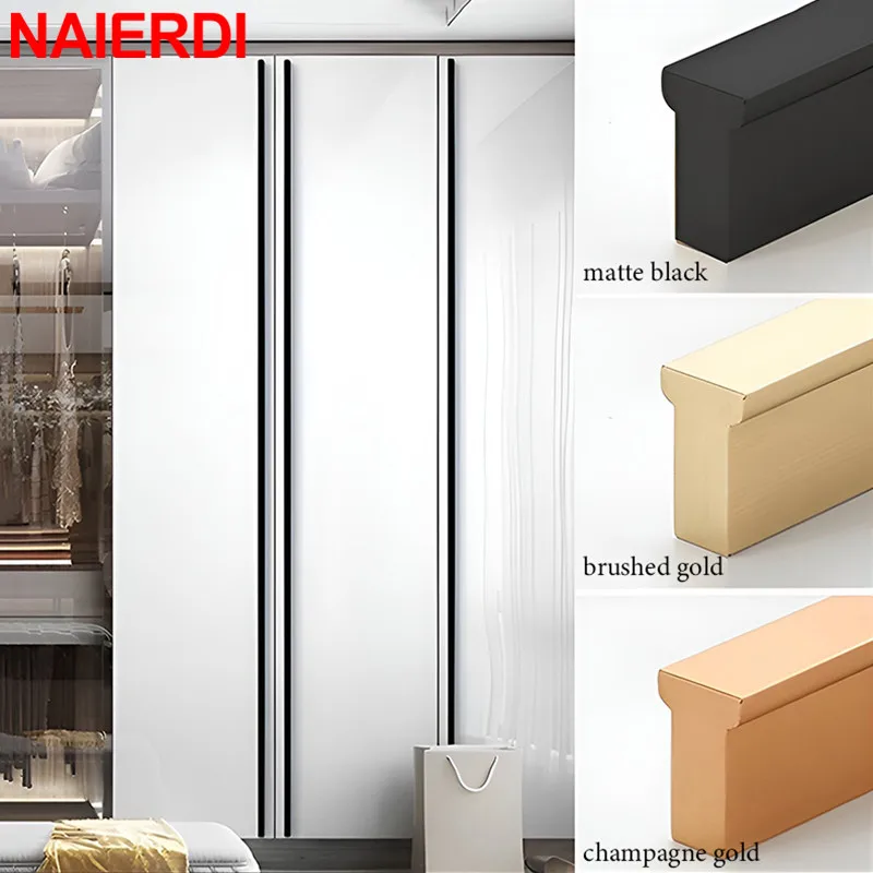 NAIERDI สีดำยาวเฟอร์นิเจอร์สไตล์อเมริกัน Gold ตู้ดึง600-1200Mm T Bar อลูมิเนียมตู้จับ 1