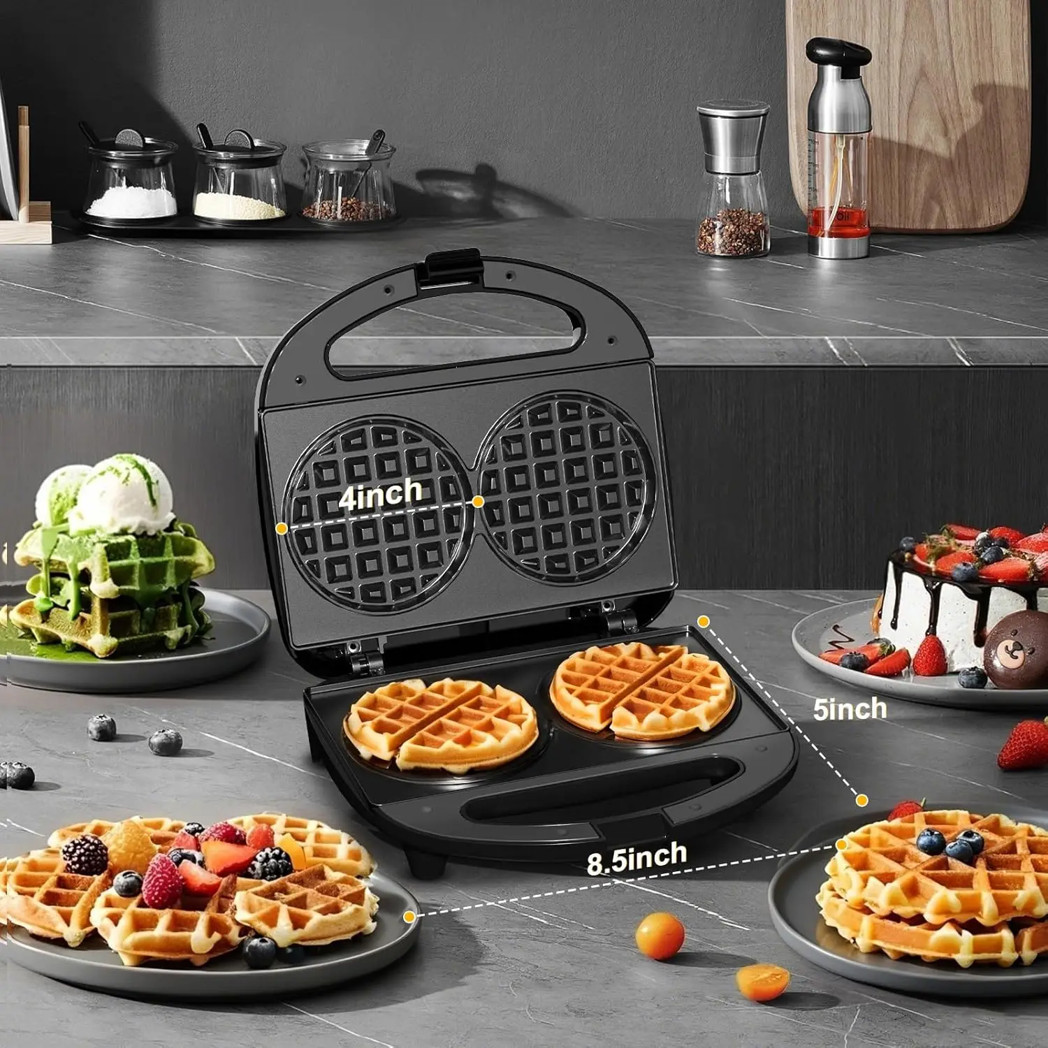 3-in-1 Sandwich Maker with Removable Plates, Panini Press, Waffle Maker, Non-Stick, 750W Compact Breakfast Grill for Sandwiches, Waffles, Steak, Black 2