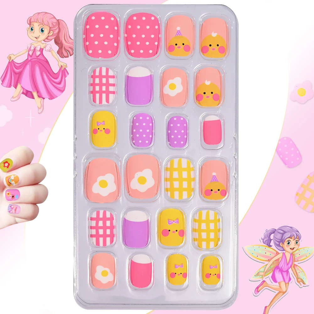 120Pcs Kids Cartoon Press-On Short Fake Nails