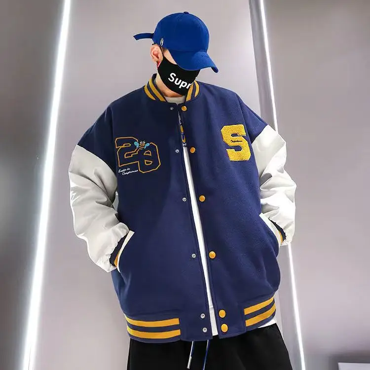 

Autumn Letter Embroid Varsity Baseball Uniform Jackets For Men Oversize Letterman Streetwear Casual Loose Vintage Bomber Coats