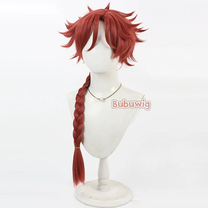 Bubuwig Synthetic Hair Vein Cosplay Wigs Link Click Vein Halloween Role Play 40cm Long Straight Red Braided Wig Heat Resistant