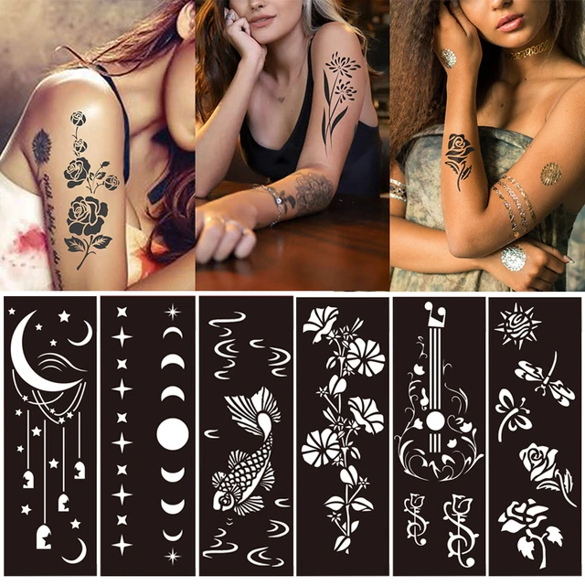 Pochoir de tatouage à paillettes, grande taille, unisexe, pour enfants,  modèle de dessin, fleur, papillon, peinture corporelle, aérographe, 24  styles - AliExpress