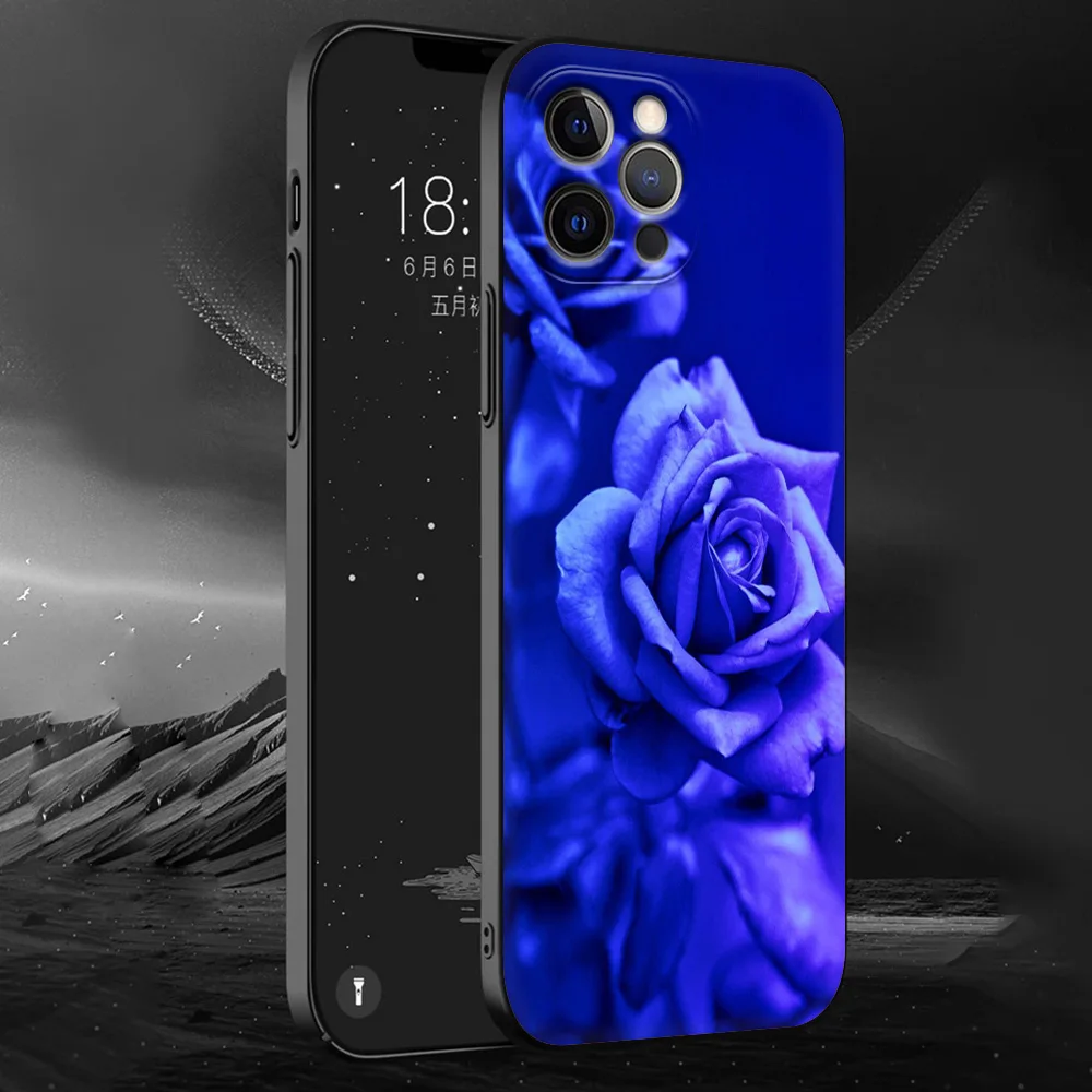 Luxury Blue Rose Flower Silicone Phone Case