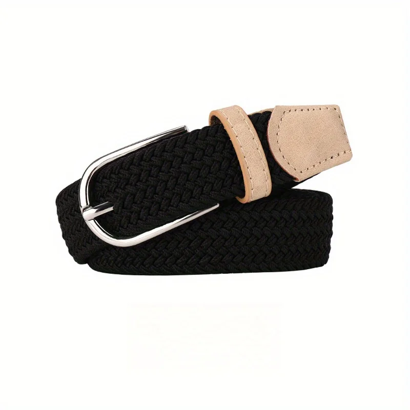 Stanzfreier Gürtel für Damen, passender Jeans-Leinengürtel, gewebter, elastischer Stretch-Dornschließe-Studenten-Lazy-Webgürtel – Detail 7