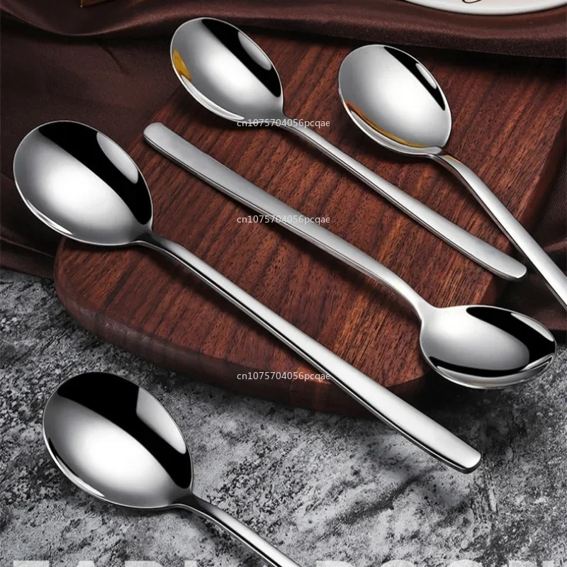 1Pc 304 Stainless Steel Spoon Thicken Long Handle Soup Spoons Round Scoops Ice Cream Dessert Drinking Kitchen Accessories