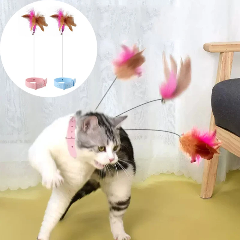 Interactive Cat Toys Funny Feather Teaser Stick with Bell Pets Collar Kitten Playing Teaser Wand Training Toys for Cats Supplies electric funny cat toys automatic swing lifting teasing stick entertainment interactive pets toys household animals supplies