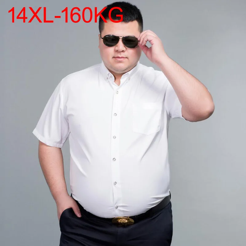 

160KG 9XL 10XL Summer Men Dress Shirt Short Sleeve Plus Size Big 8XL Shirt 14XL Business Office Shirts