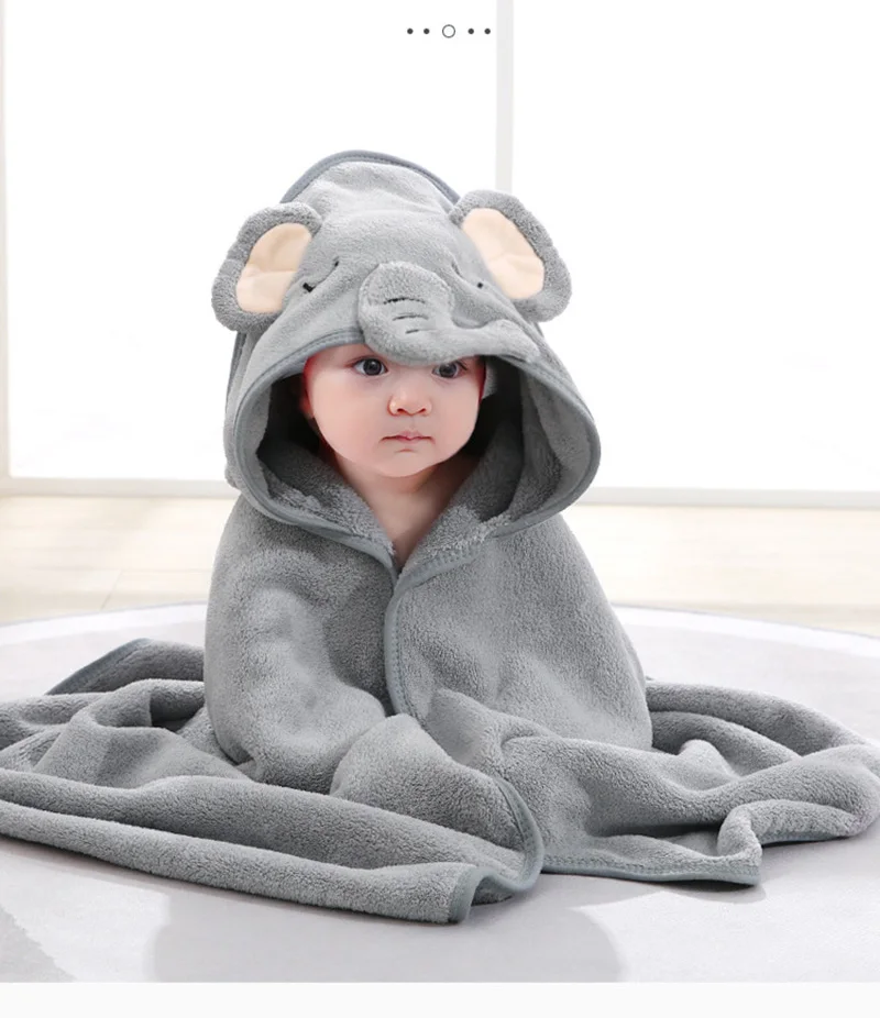 Grey Elephant Cartoon Hooded Baby Bath Towels