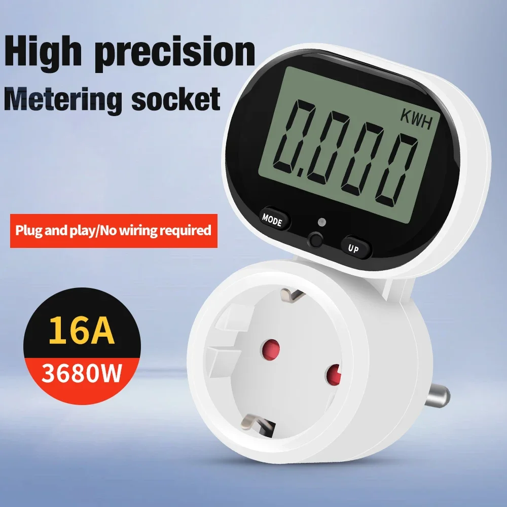 Digital Power Meter with EU Plug 45°Rotating Watt Display