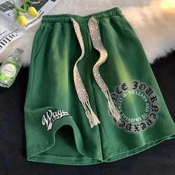 2023 Summer Men's Shorts Korean Fashion Green Shorts Harajuku High Street Men's Clothing Casual Shorts At Home Streetwear Pants