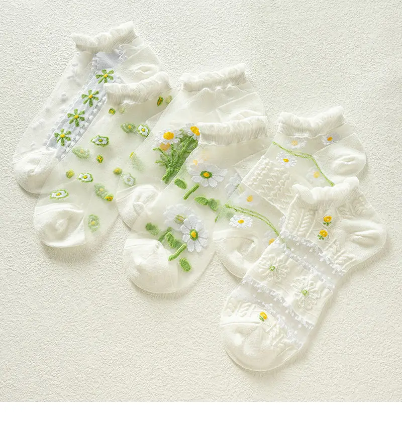 Sommer-Bootssocken für Damen, ultradünne, atmungsaktive, mit Spitzenausschnitt versehene, kurze Socken aus Kristallglasfaser, kühle Eisfaser-Kurzsocken, Spitzensocken – Detail 13