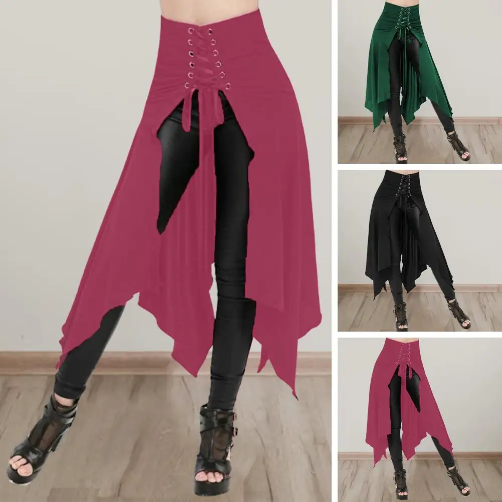 

Irregular Hem Skirt Vintage Steampunk Cosplay Skirt Irregular High Waist Lace Up Patchwork Solid Colors Halloween for Women