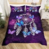 Dream Catcher Duvet Cover Set Purple Bedding Set Chic Boho Mandala Floral Feather Design Galaxy Comforter Cover Set Queen Size 4