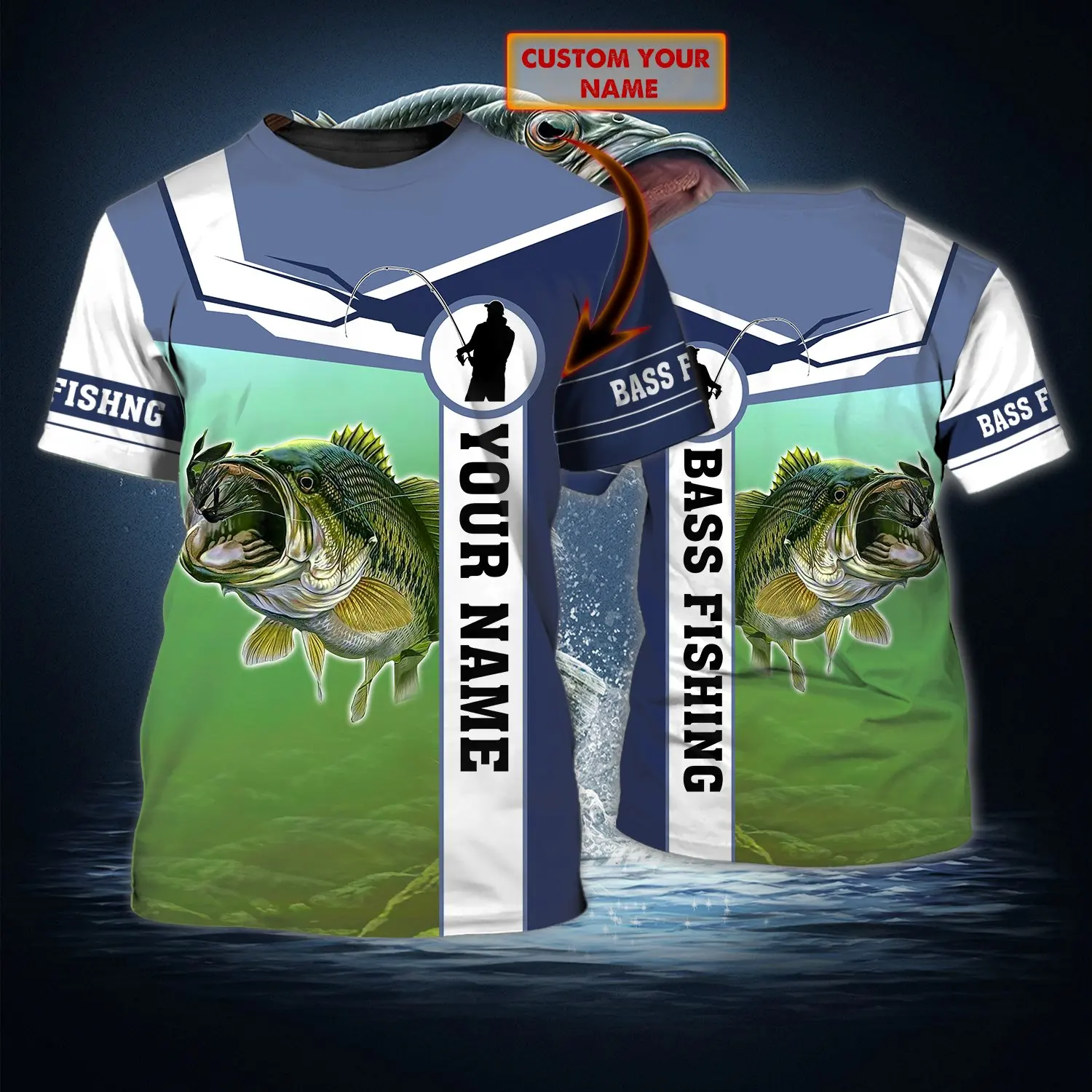 Bass Fishing Personalized Name 3D All Over Printed Mens t shirt