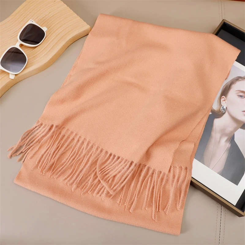 51 farbe Solide Frauen Winter Schal Warm Verdicken Kaschmir Schal Außen Quasten Pashmina Dame Wrap Winddicht Schals Mode Luxus – Detail 14