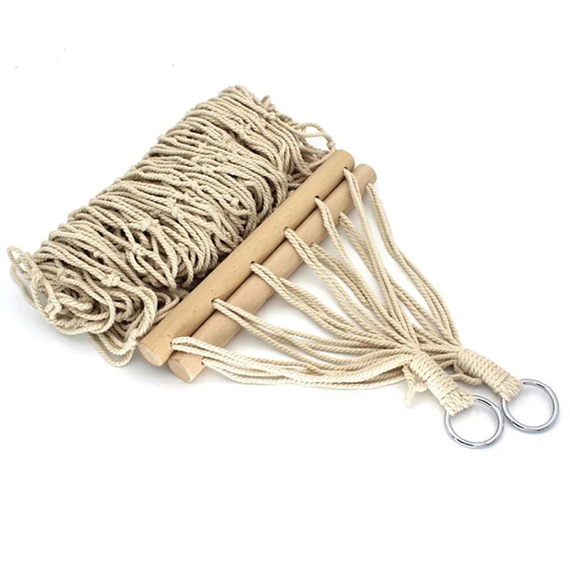 Hamaca decuelo con palos de madera, cama colgante para acampar al aire libre, columpio para dormir, silla