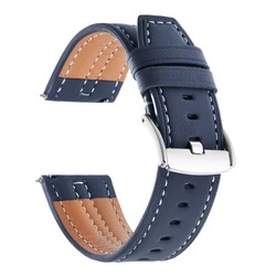 Handmade Vintage Leather Watch Band - 22mm Cowhide Strap with Elegant Stitching, Perfect for Business and Everyday Wear (Blue)
