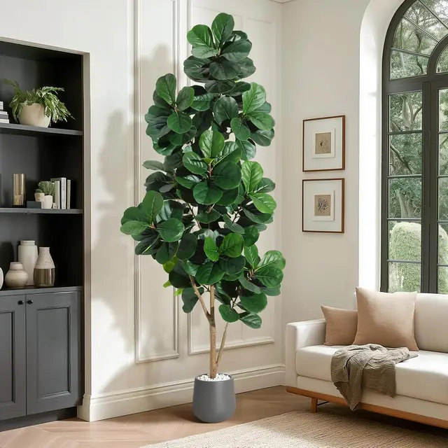 4FT/5FT/6FT/7FT Fiddle Leaf Fig Tree Artificial with Leaves, Realistic Faux Ficus Lyrata Trees in White Planter Pot, Home Decor 2