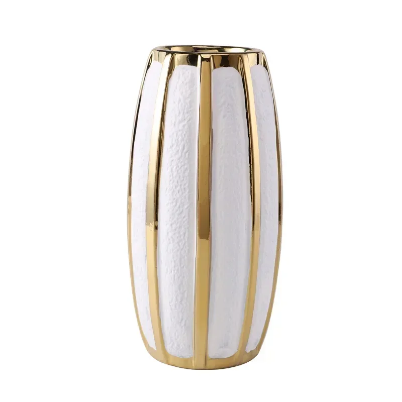 CeramicWhiteGoldVaseModernSimpleHomeDecorationFlowerpot