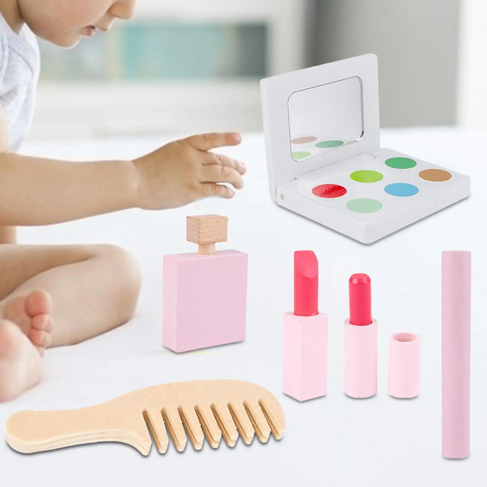 

6 Pieces Make Up for Kids Wooden Beauty Salon Toy for Girl Party Toy
