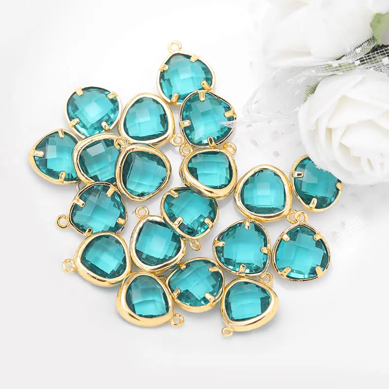 Colgantes de Encanto de Triángulo de Vidrio y Metal de Alta Calidad Accesorios de Joyería de Colorido Bronce Dorado Champán 4PCS 8x11MM 10x13MM - details 19