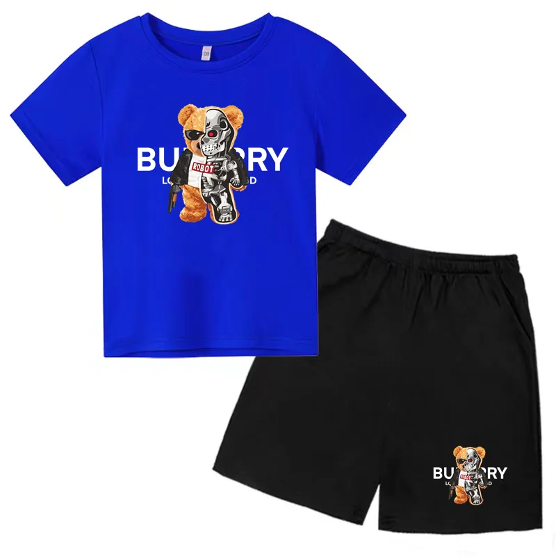 

T-Shirt Children's Clothing Cute Funky Bear Print Boys Girls Toddler 3-12Y Gift Top+Shorts 2P Fashion Sport Charming Casual Suit