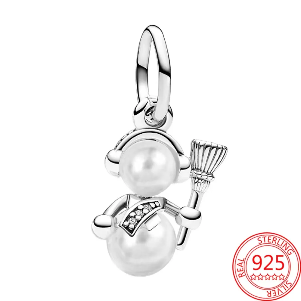 

Classic 925 Sterling Silver Opalescent Snowman Dangle Charm Fit Pandora Bracelet Women's DIY Christmas Party Jewelry Gift
